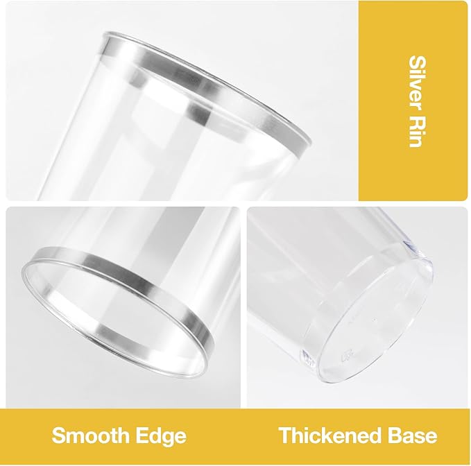 Goodluck 50PCS 10oz Plastic Cups for Party, Disposable Silver Cups, Plastic Cocktail Glasses for Wedding Thanksgiving, Christmas, and