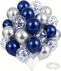 Navy Blue and Silver Balloons, 12 Inch Dark Midnight Blue Metallic Silver Latex by Isndare