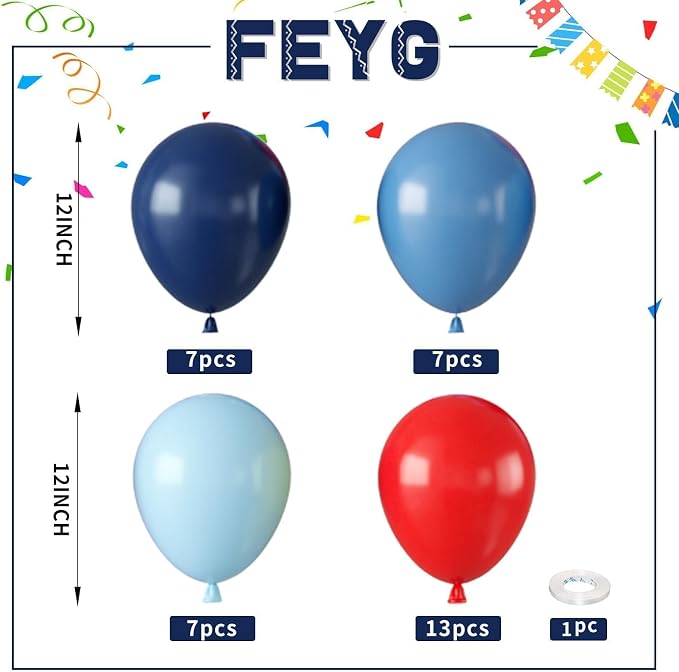 Red and Blue Balloons, 12 Inch Navy Blue Macaron Blue and Dark Blue - Image 2