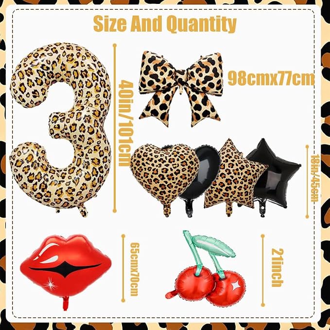 Leopard Print Bow Balloons Birthday Decorations 40Inch Cheetah Number 3 Foil - Image 2