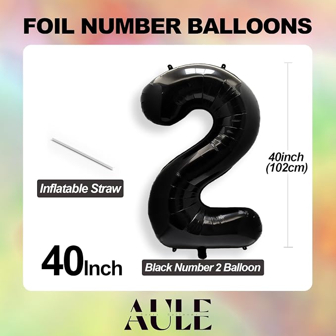 AULE 40 Inch Black Number Balloon 25 Foil 0-9 Birthday Big Numbers | Birthday - Image 3