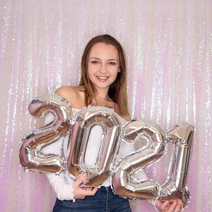 Poise3EHome White Iridescent Sequin Backdrop Curtains, 4 Panels 2FTx8FT Glitter - Image 7