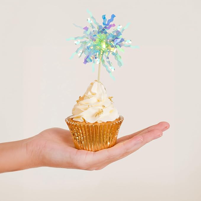 Gyufise 30Pcs Foil Firework Cupcake Toppers Sparkle Tinsel Cake Toppers Tinsel - Image 5