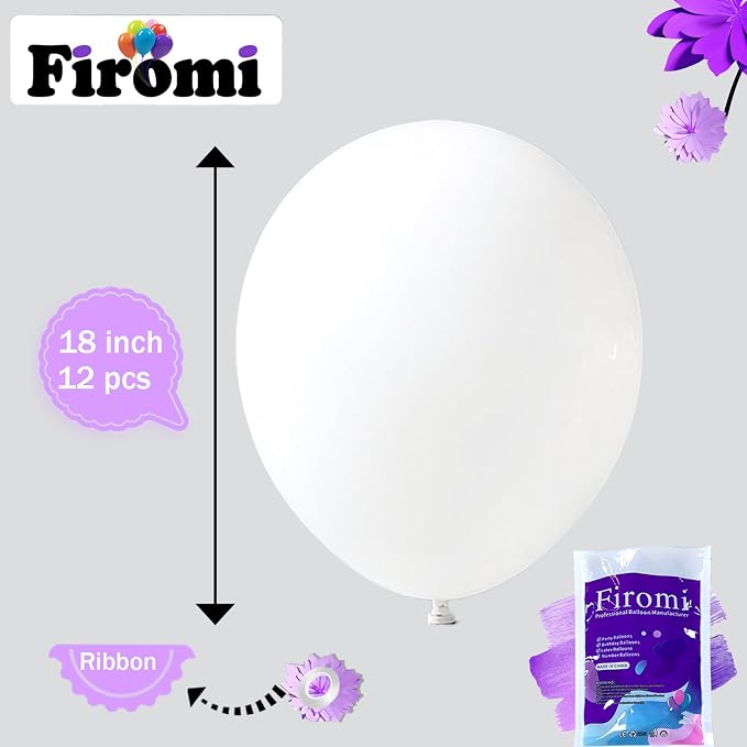 Firomi White Balloons 18-inch 12 Pack Large Thicken | Helium Big Matte White - Image 2