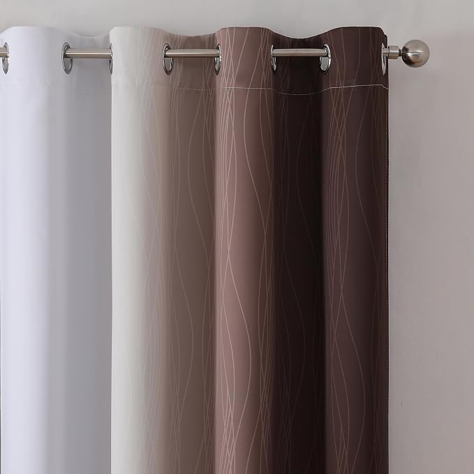 Brown and Greyish White Ombre Blackout Curtains 90 Inch Length 2 Panels Set - Image 4