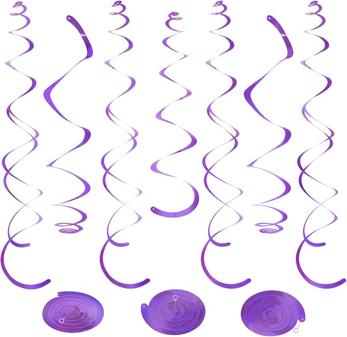 24 PCS Purple Hanging Swirl, Sparkle Ceiling Hanging Decorations, Plastic by PatiCool