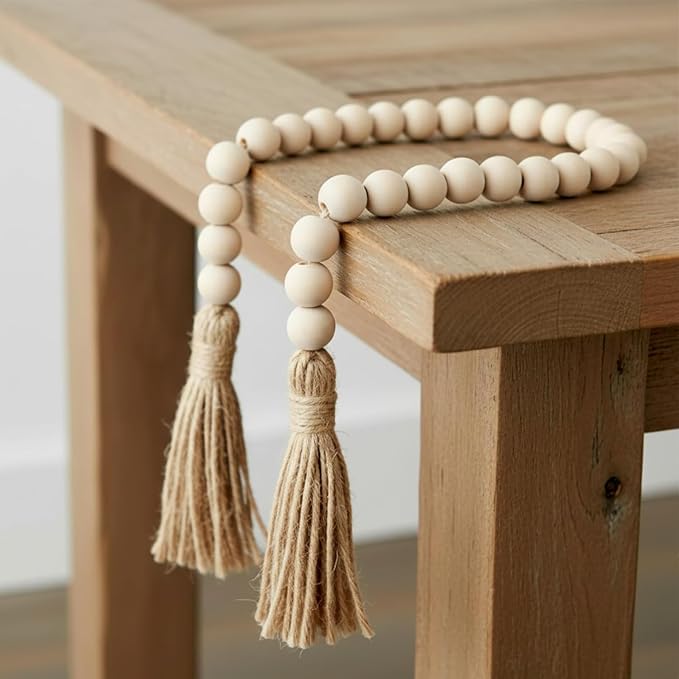 Wood Beads Garland with Tassels 33.86" | Table Beads Natural Prayer Bead Rustic - Image 8