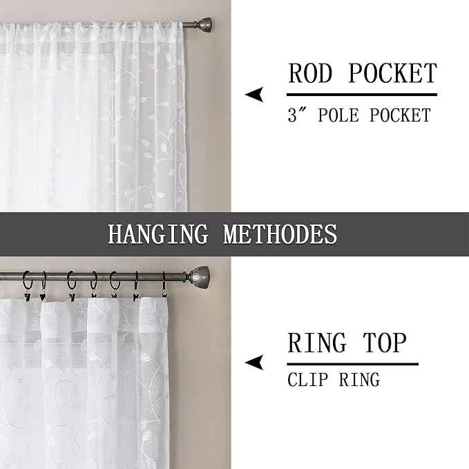 Tollpiz Leaves Sheer Tier Curtain White Leaf Embroidery Kitchen Half Curtains - Image 5