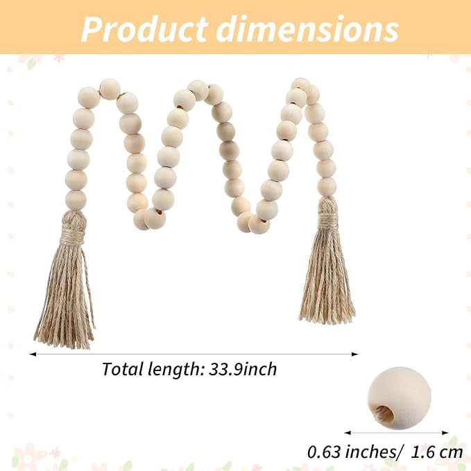 Wood Beads Garland with Tassels 33.86" | Table Beads Natural Prayer Bead Rustic - Image 5