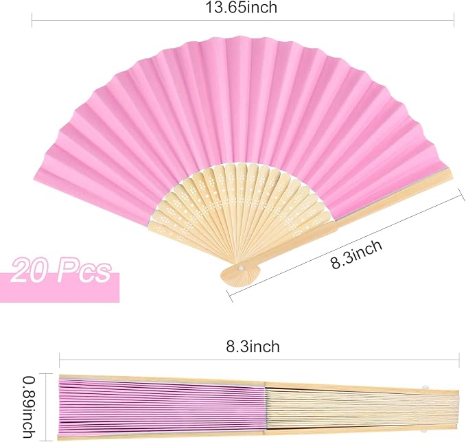FEPITO 20 Pieces Handheld Pink Paper Fan | Paper Folding Fans - Image 2