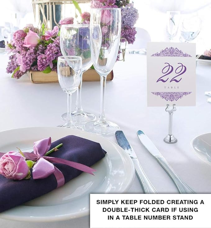 Paisley Wedding Table Numbers (Select Color/Quantity), Champagne, Purple, 1-25, Double Sided, Tent or Use in a Stand, Great for Parties & Restaurants - Made in the USA