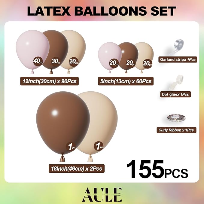 AULE Brown Balloon Arch Kit 155Pcs Light Pink Beige Balloons | Coffee Brown - Image 2