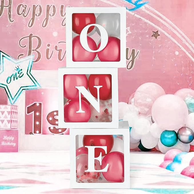 First Birthday Balloons Boxes for Boy or Girl 'ONE' Letters Individual Three - Image 6