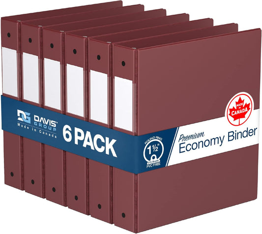 Premium Economy 6-Pack 3-Ring Binders for School or Office, Round-Ring Binders, 1.5 Inch, Burgundy