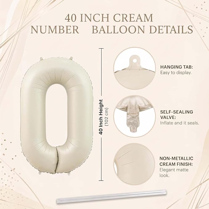 Cream Number 20 Balloon 40 Inch, Foil Numeral - Image 4