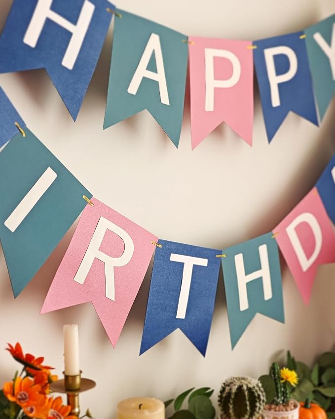 Letjolt Pink Blue Happy Birthday Banner Handmade Theme Party 13pcs | Pre-Strung - Image 4
