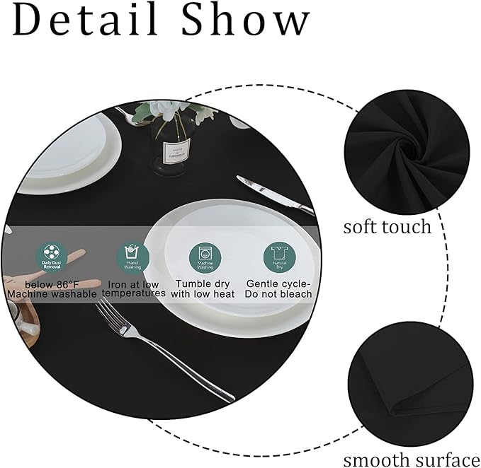Fitable Rectangle Tablecloth Stain and Wrinkle Resistant Washable Polyester Table Cloth for Buffet Parties and Camping (70x108 inch, Black)