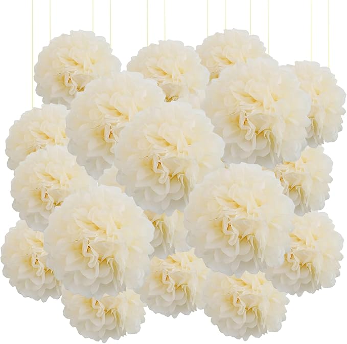 Qimoo 20pcs Beige Paper Pom Poms Decorations, DIY Decorative Tissue Paper by QIMOO