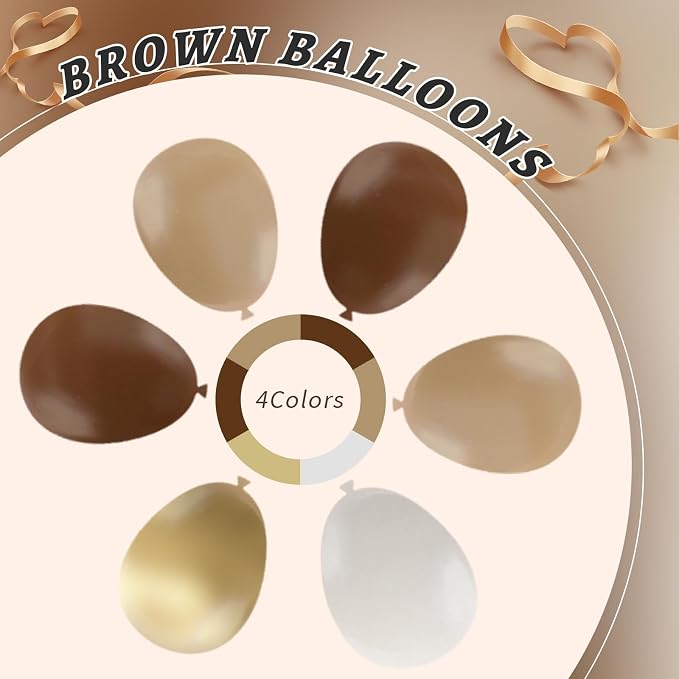 160Pcs 12 Inch Brown Light Brown Tan Sand White Metallic Gold Latex Balloons - Image 3