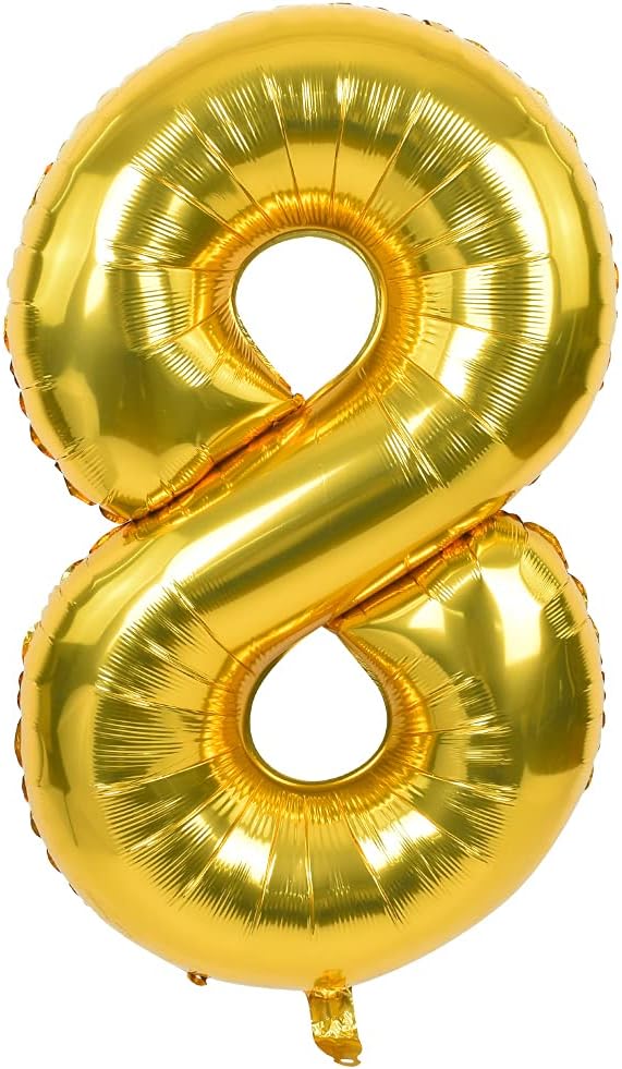 TONIFUL 40 Inch Gold Number 8 Balloons Large Foil 8th Birthday Decorations | by TONIFUL