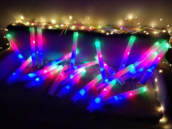 Glow Sticks Bulk-12 Pcs Light up Foam Sticks with 3 Modes Colorful Flashing Effect, Led Lights Glow in The Dark Party Supplies for Wedding Concert Raves Halloween Christmas