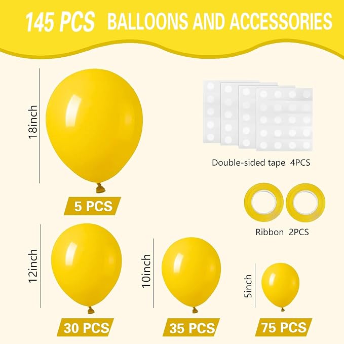 Yellow Balloons 145pcs Different Sizes 18 12 10 5 Inch Latex Helium Yellow - Image 2