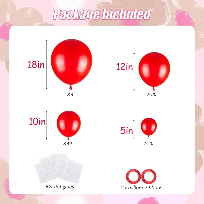 114pcs Red Balloons Different Sizes, 18 12 10 5 inch Red Latex Balloons | - Image 2