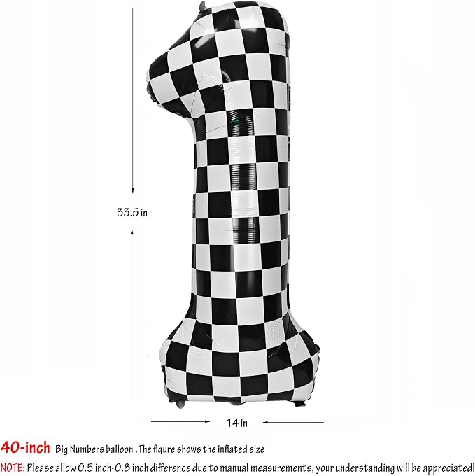 40In Black White Checkered Number 1 Balloon Race Car Digital Foil 1 Balloon | - Image 2