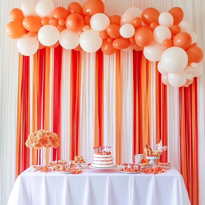 8 Crepe Paper Streamers, 656ft Pack of Red White & Orange Party Decorations | - Image 2