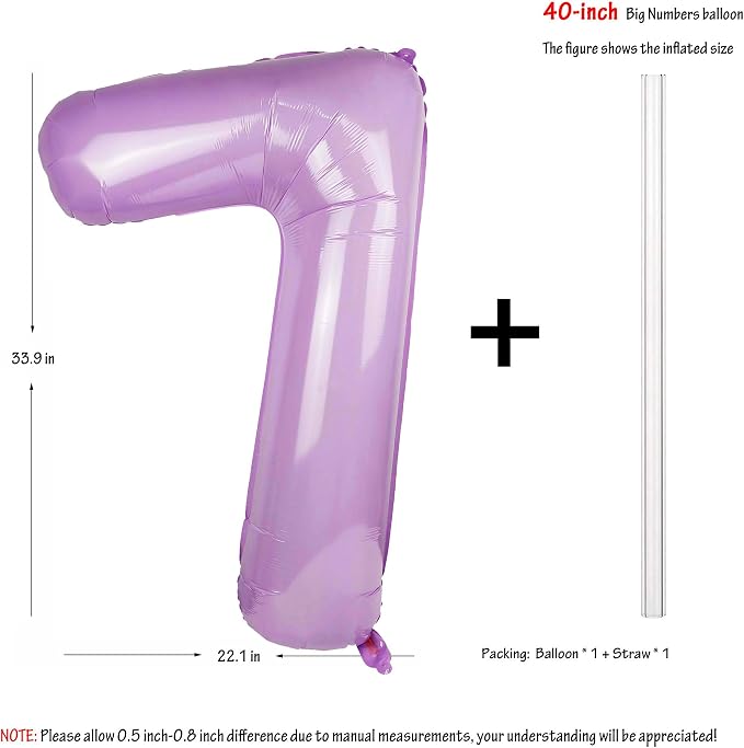 40" Macaron Purple Number 7 Balloons Helium Foil Mylar Balloon Digit 7 | - Image 2