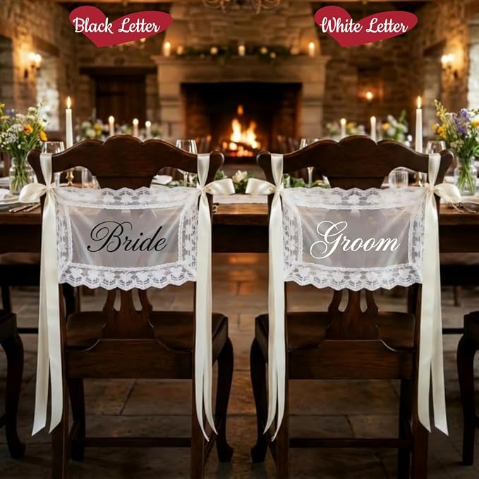 Personalized Lace Sheer Wedding Chair Signs Set of 2, Custom Name or Just - Image 8