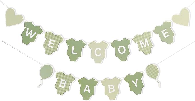 Green Gingham Baby Shower Banner by AOQURE