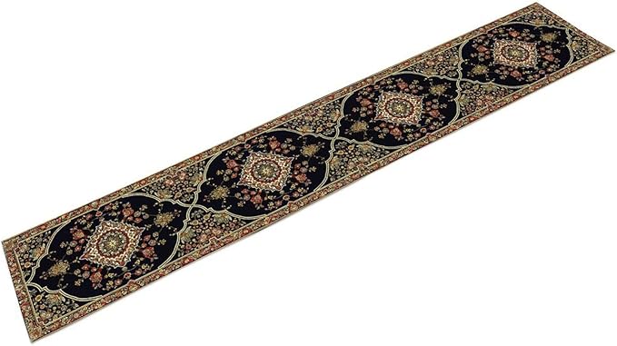 Vintage Boho Floral Table Runner, Rustic Country Farmhouse Black Bohemia Flower Pattern for Home Kitchen Table Decor Dining Cafe Room Wedding Party Decor 13x90in