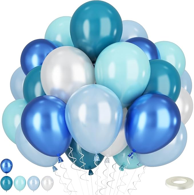 Teal Blue White Balloons 12Inch Under The Sea Balloon Ocean Balloons Turquoise by TAOYE