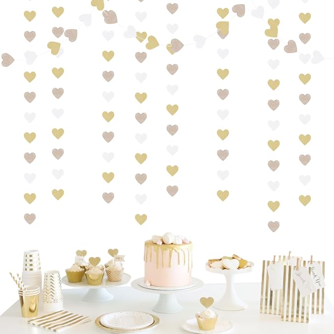 White-Gold Champagne Bachelorette Party Decorations - 52Ft Birthday Heart - Image 4