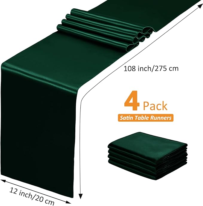 SiinvdaBZX 4 Pcs Green Satin Table Runner 12 x 108 inches Long | Bright Smooth - Image 4