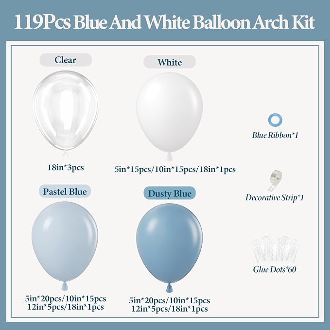 119pcs Dusty Blue Balloon Arch Garland Kit - Image 2