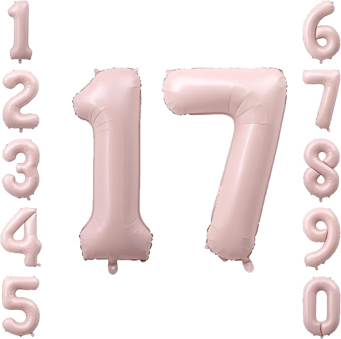 Soft Pink Number 17 Balloon 40 Inch, Pastel Foil Digits Theme Party Supplies by Unknown