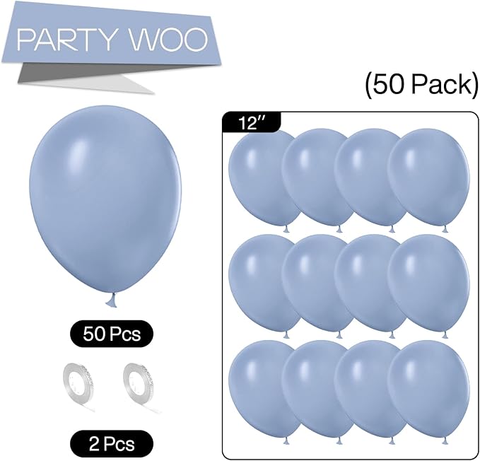 PartyWoo Dusty Blue Balloons 50pcs Boho Dusty Purple Muted Lavender Color | 12 - Image 5