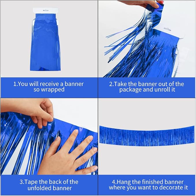 BEISHIDA 3 Packs Metallic Foil Fringe Garland Blue Wall Hanging Tinsel Fringe - Image 3