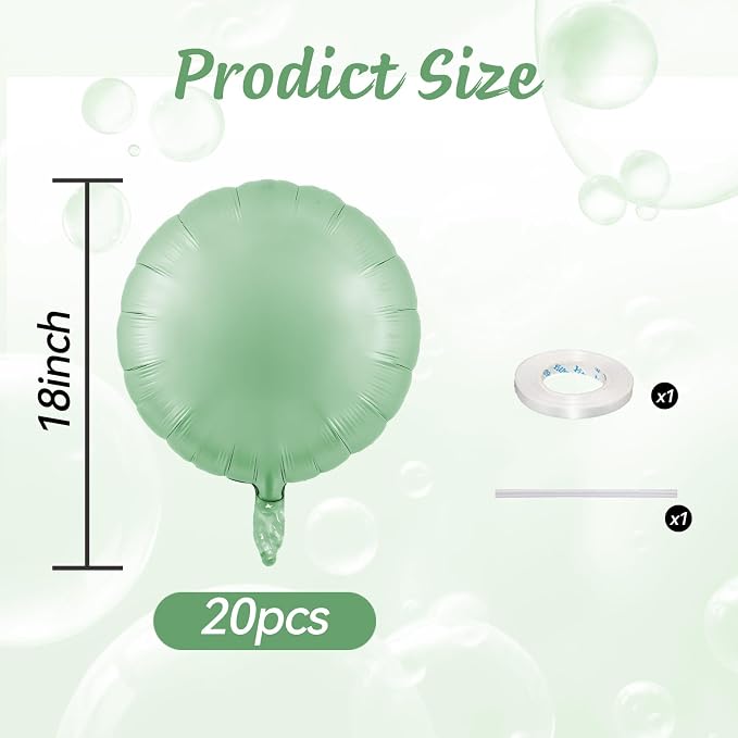 20PCS Round Shaped Foil Balloons, 18 Inch Round Foil Balloon, Retro Sage Green - Image 2