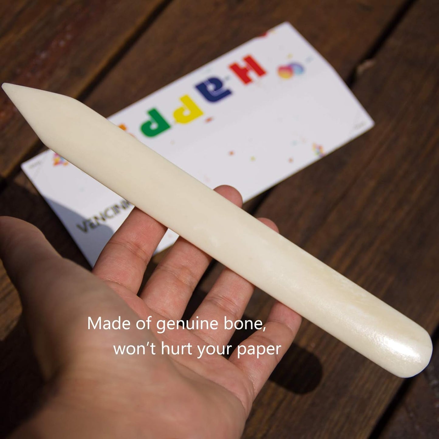 VENCINK 8 inch Genuine Bone Folder Natural Origami Paper Creaser Scoring Folding Tool for Leather Cards DIY Handmade Bookbinding Burnishing Shaping Creasing (100% Real Cattle Bone)