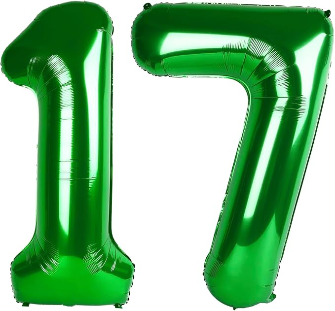 Green Number 17 71 Birthday Balloon 40 Inch, Digital Balloons by Upgesy