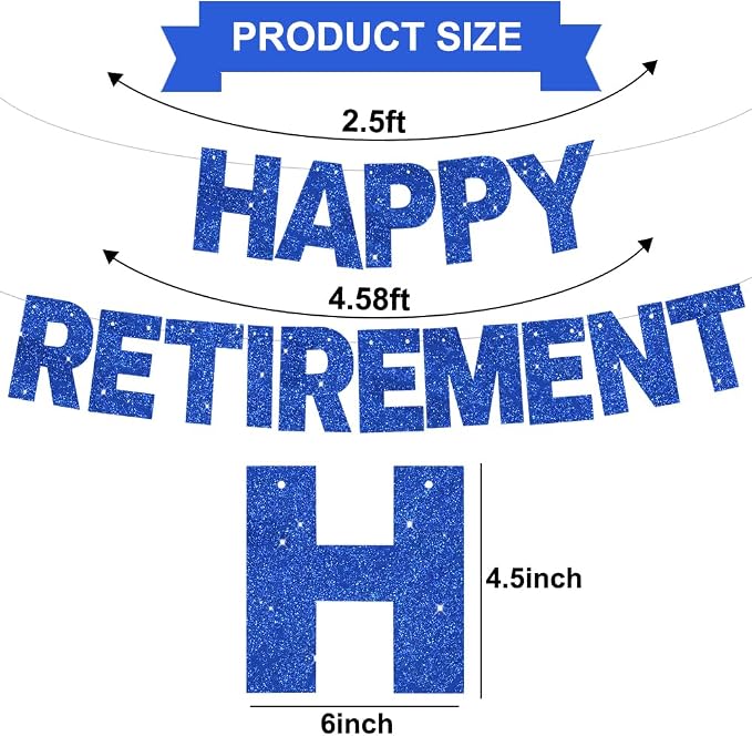 Glitter Blue Happy Retirement Banner Pre-Strung Retirement Party Decorations - Image 3
