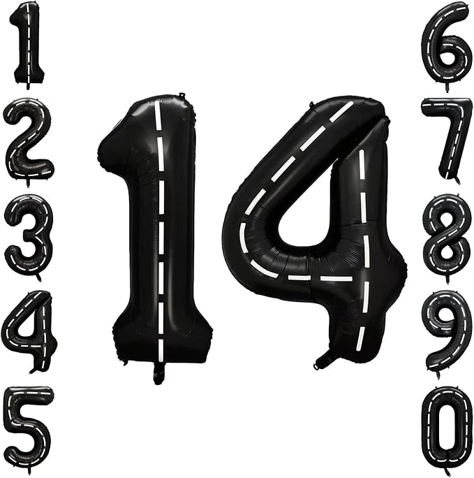 Black and White Stripes Number 14 Balloon 40 Inch, Foil Digits Track Decor | by Unknown