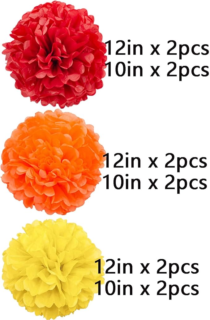 We Moment Red Orange and Yellow Paper Pom Poms Decorations - Image 2
