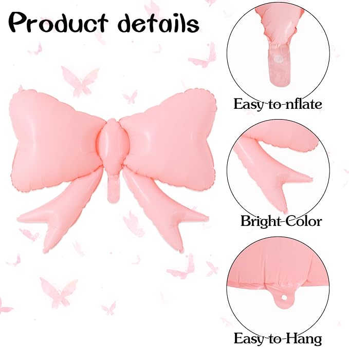 Vuzvuv 5 Pcs Pink Blue Bow Balloons, 30 Inch Foil Bow Balloon - Image 3