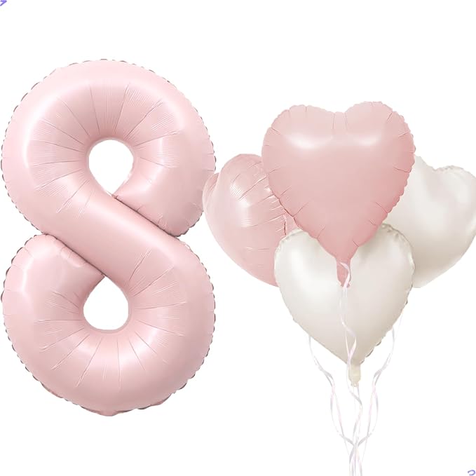 Pink 8 Balloon Number Pastel Pink 8th Birthday Party Decorations by Unknown