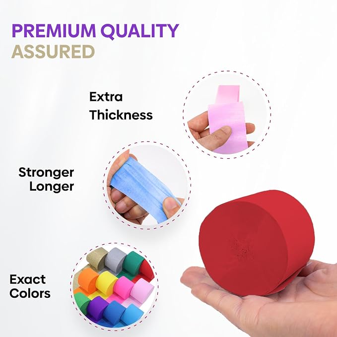 12 Rainbow Crepe Paper Streamers, 984ft Pack of Party Decorations | Each roll - Image 3