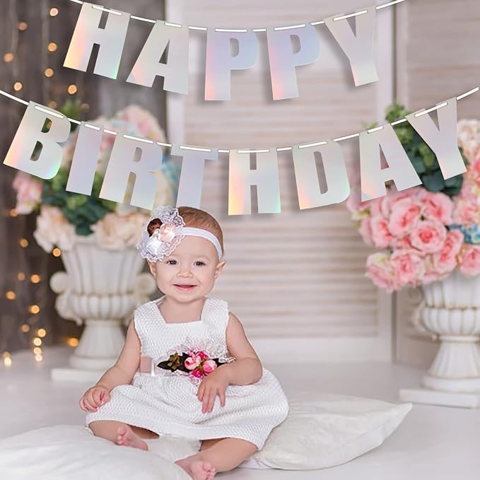 MEETINGU Happy Birthday Banner, Glossy Colorful Rainbow Foil Banner, Theme - Image 5